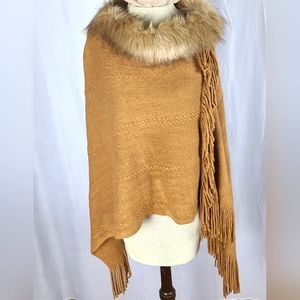Faux Fur Poncho Sweater One Size